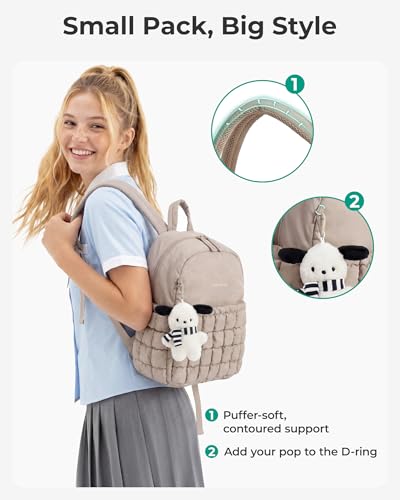 BAGSMART Mini Backpacks for Women, Puffy Checkered Quilted Small Backpack with Pouch, Lightweight Daypack Purse, Water-Resistant Bookbag for Daily Travel College, 2-in-1 Set, Sage Green - color: Sage Green