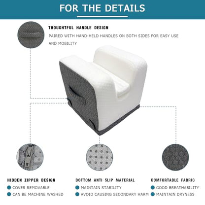 Knee Replacement Pillow - 4 Adjustable Heights for Full Straight-Leg Extension - Post Surgery Recovery Equipment with Handle - Leg Elevation Wedge for ACL Surgery, Hip & Knee Rehab