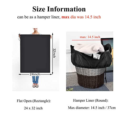 OTraki Medium Laundry Bag 24x32 inch Heavy Duty Travel Dirty Clothes Bag 2pcs Machine Washable Laundry Bag with Drawstring Closure for Home Dorm, Drying Do Not Exceed 176℉ Black - size: 24x32 inch