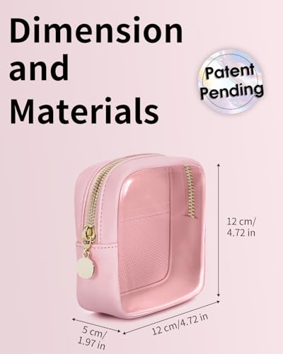 Wandering Nature Clear Makeup Bag for Purse Mini Make up Bag Cute Cosmetic Pouch for Women with Slip-in Pockets Travel Toiletry Essentials Vegan Leather Organizer Pouch,Patent Pending - color: Pink