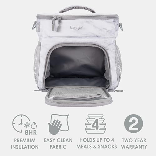 Bentgo Prep Deluxe Insulated Multimeal Bag - Lunch Box Bag, Holds 5 Meals, Premium Insulation up to 8 Hrs, Durable, Water-Resistant - Large Capacity For Adult Meal Prep (White Marble) - color: White Marble