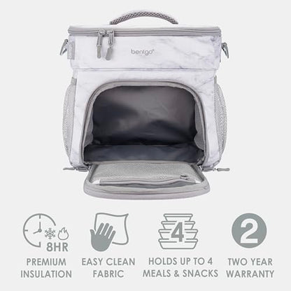 Bentgo Prep Deluxe Insulated Multimeal Bag - Lunch Box Bag, Holds 5 Meals, Premium Insulation up to 8 Hrs, Durable, Water-Resistant - Large Capacity For Adult Meal Prep (White Marble) - color: White Marble