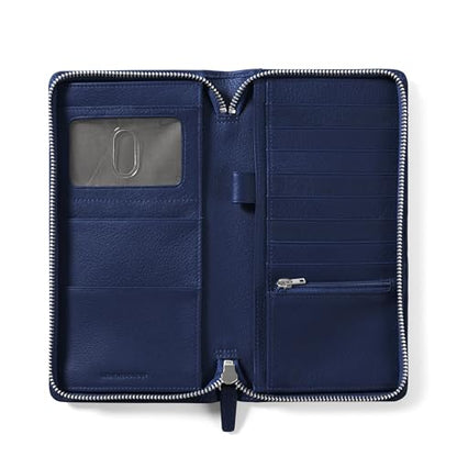 Leatherology Navy Blue Full Grain Leather Zip Around Travel Wallet – RFID Passport Organizer for Cards, Cash & Travel Documents - color: Navy Blue
