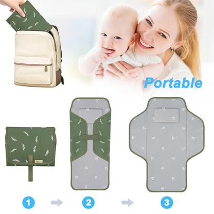 Baby Portable Changing Pad Travel - Waterproof Compact Diaper Changing Mat with Built-in Pillow - Lightweight & Foldable Baby Diaper Changer, Newborn Shower Gifts - color: Sage Green