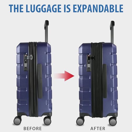 KROSER Hardside Expandable Carry On Luggage with Spinner Wheels & Built-in TSA Lock, Durable Suitcase Rolling Luggage with USB Port, Carry-On 20-Inch, Navy - color: Navy