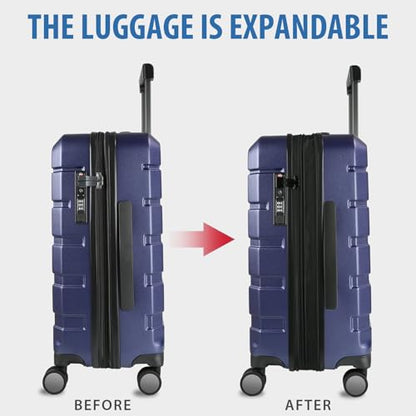 KROSER Hardside Expandable Carry On Luggage with Spinner Wheels & Built-in TSA Lock, Durable Suitcase Rolling Luggage with USB Port, Carry-On 20-Inch, Navy - color: Navy