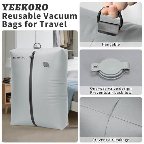 Vacuum Bag for Travel, Professional IPX8 Waterproof Reusable Vacuum Compression Bags for Travel Suitcases, Durable Space Saver Bag(3 PACK,With Pump)