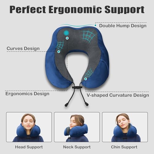 Travel Pillow, Memory Foam Neck Pillow for Traveling, U Shape Neck Pillow Airplane Portable Flight Pillow Travel Kit with 5D Contoured Eye Masks and Earplug for Plane Train Car Home Office - Blue - color: Blue