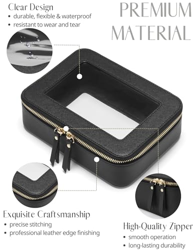 Popvibe Clear Makeup Bag Travel Cosmetic Case Transparent Toiletry Bag with Zipper, Portable Make Up Organizer Traveling Compact Car Bag for Essentials - color: Black, style: Mini & Medium