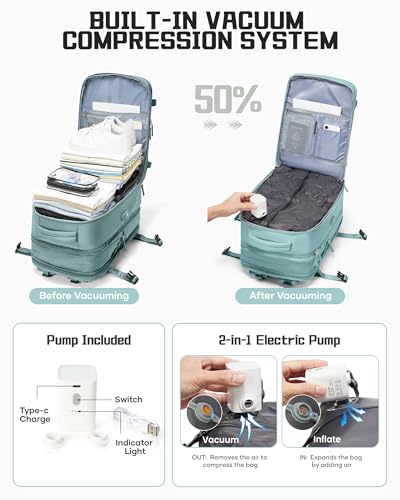 wepadre Vacuum Backpack Travel with Pump Travel Backpack with Vacuum System Expandable Vacpack Compression Backpacks for Travel Easy Vac Pack Carry on Luggage Blue - color: Blue