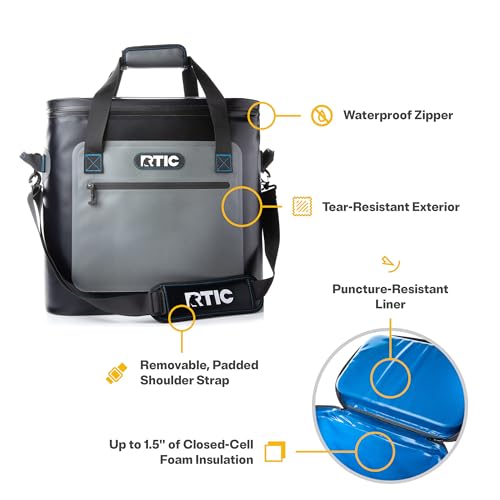 RTIC Ultra-Tough Soft Cooler 50 Can, Insulated Bag Portable Ice Chest Box for Lunch, Beach, Drink, Beverage, Travel, Camping, Picnic, Car, Trips, Floating Cooler Leak-Proof with Zipper - color: Blue/Grey