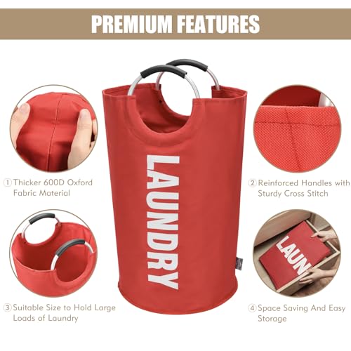 DOKEHOM 90L Large Laundry Basket, Collapsible Laundry Bag, Freestanding Tall Clothes Hamper, Foldable Washing Bin (Red) - color: Red, size: 90L