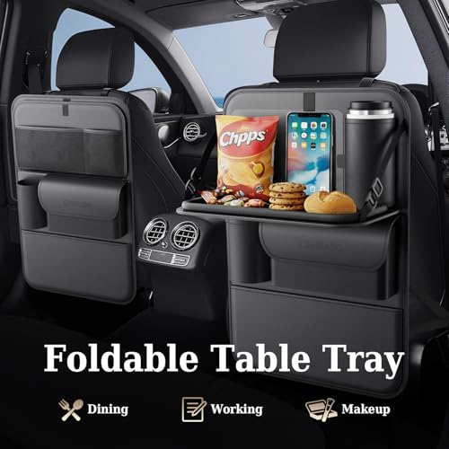 Coverado Car Backseat Organizer(2 Packs) with Tablet Tray, Nappa Leather Organizer for Car Seat Back, Waterproof Car Seat Organizer with Touch Screen, Seat Protector Kick Mats for Kids - size: 2 Packs