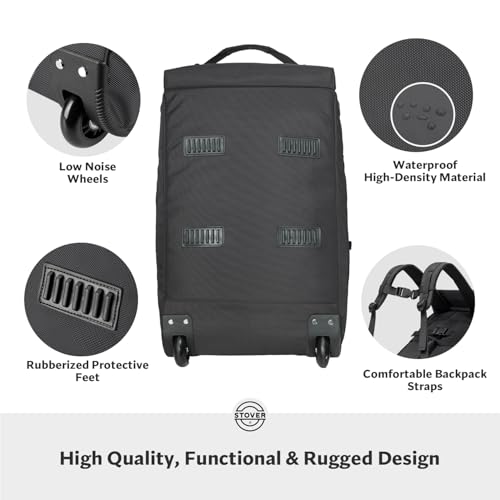 STOVER 45L Carry-On U-Zip Rolling Duffel Bag with Wheels, Medium Durable Travel Duffle w/Toiletry Bag, Heavy-Duty, Packable, Foldable w/Shoulder Straps- Use as Luggage or Backpack, Men/Women (Black) - color: U-Zip Black