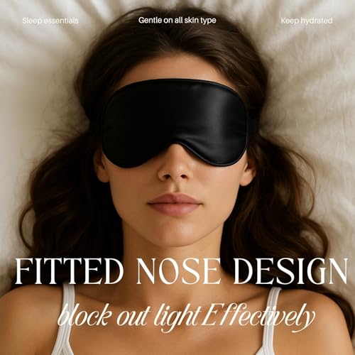 Silk Satin Sleeping Eye Mask, Black Sleep Eye Mask Night Blindfold for Women and Men, Soft Breathable Blackout Eyeshade Eye Cover for Travel, Wedding Bridesmaid Gift - color: Black