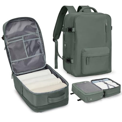 Large Travel Laptop Backpack, Expandable Flight Approved Backpack, Carry on Backpack for Women, Waterproof 17inch Laptop Hiking Backpack with Shoe Compartment, Dark Green - color: A14-darkgreen
