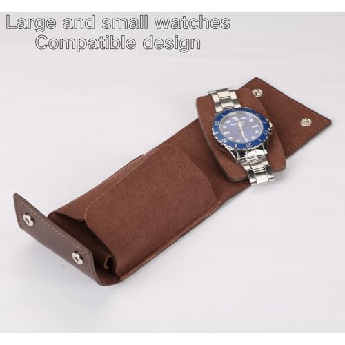 Watch Travel Pouch Portable Organizer - Luxury Watch Case Travel Recycled Leather Storage and Display for Men and Women (Single,Coffee) - color: WP-Coffee