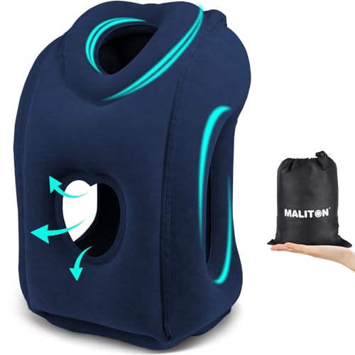 Maliton Inflatable Travel Pillow for Airplane Comfortable Sleeping to Relieve Neck and Shoulder Pain, Support Head Inflatable Pillow for Long Flights, Used for Airplanes, Cars, Trains, Office(Blue) - color: Blue