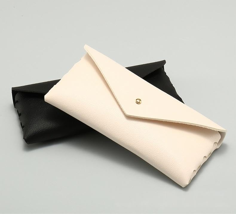 Portable Leather Glasses Case Anti-pressure Glasses Bag Coin Purse Storage Bag Suitable for Men and Women - color: Black and White Set of Two (Buttons)