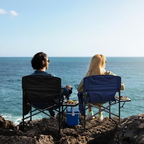 Yestomo Directors Chair, Camping Chairs for Adults, Heavy Duty Side Table, Lawn Chairs with Side Pockets Carry Straps - color: Dark Blue/Grey