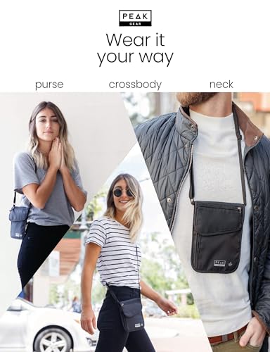 Peak Gear RFID Neck Wallet - The Original Travel Pouch with Adjustable Crossbody Strap + Theft Protection and Lost & Found Service | Black - color: Black (Neck Wallet)