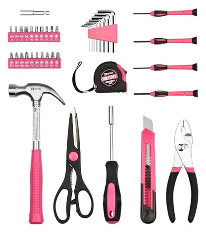 40-Piece Pink Tool Set for Girls, Ladies and Women, General Household 40 PCS Hand Tool Kit with Plastic Toolbox, Essential Tools for Home, Garage, Office and College Dormitory Use - style: 40 Piece Pink