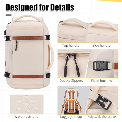 42L Travel Backpack with 4 Packing Cubes, TSA Friendly Flight Approved Carry-On Bag, Water-Resistant Business Backpack for Men Women, Fits 17.3" Laptop (Off-white) - color: Off-white