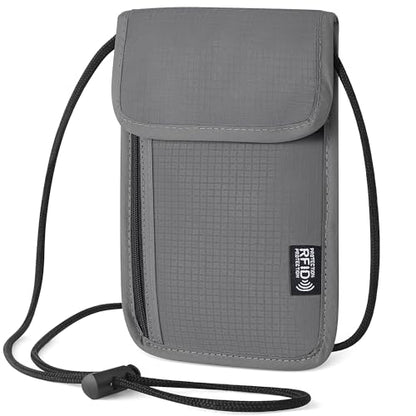 Likesing 5.5" L x 7.9" W Travel Neck Wallet, RFID Blocking Passport Holder, Security Lightweight Passport Travel Wallet, Neck Pouch Gifts for Women Men(Grey) - color: Grey