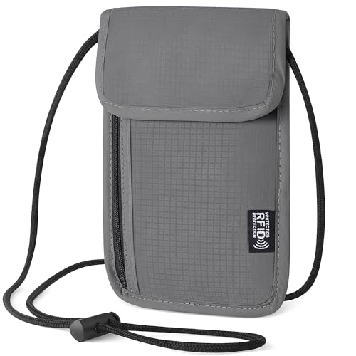 Likesing 5.5" L x 7.9" W Travel Neck Wallet, RFID Blocking Passport Holder, Security Lightweight Passport Travel Wallet, Neck Pouch Gifts for Women Men(Grey) - color: Grey
