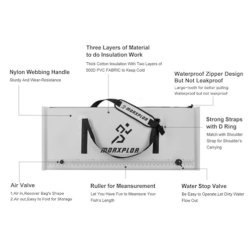 MORXPLOR Insulated Fish Cooler Bag for Fishing 41x17 47x17In 50x20In 60x24 72x30 80X40 Inches,Large Insulated Fish Kill Bag,Fishing Catch Bag Cooler with Water-resistant Zipper - color: 41 inches Light grey