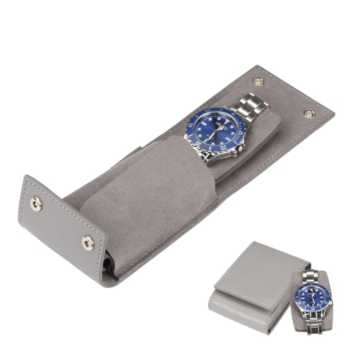 Travel Watch Pouch/Leather Watch Travel Case with Suede Lining/Luxury Leather Travel Watch Box Single Watch Pouch Christmas Gift for Man/Woman/Office - color: grey, size: Square shape