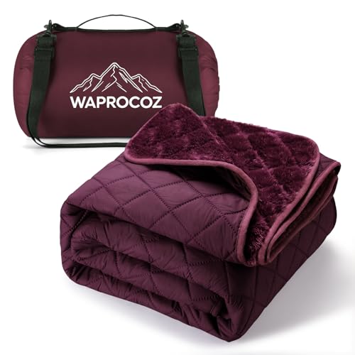 Waterproof Camping Blanket - Cozy Coral Fleece Lining, Triple Layers Warm Comfy Foldable for Camping Stadium, Beach, Picnic, Grass, Concerts, Car, Dog, 51''X 70'' Red - color: Red