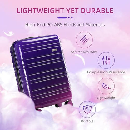 LARVENDER Carry on Luggage 22x14x9 Airline Approved Hardshell Suitcase with Wheels TSA Lock, PC+ABS Lightweight Suitcase Set for Women with Travel Backpack, Midnight Berry, 3 Piece Set - color: Midnight Berry-20BP, size: 3 Piece Set (Backpack/TB/20)