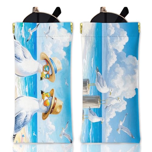 GLOBLELAND 2 Pcs Summer Soft PU Leather Glasses Bag for Sunglasses Watches Phones Makeup Brushes - color: Seagull