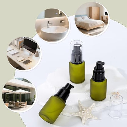 Segbeauty 1oz Frosted Glass Empty Travel Size Bottles for Creams, 3pcs Refillable Lotion Pump Bottle Dispenser, 30ml Liquid Travel Containers, Green Mini Lotion Container Foundation Pump Dispensers - color: Green, style: 3pcs 1oz