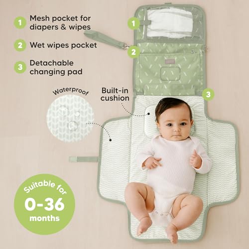 KeaBabies Portable Diaper Changing Pad, Travel, Car - Large Waterproof Baby Changing Mat, Wipeable, Padded, On The Go Travel Diaper Clutch Bag, Easy to Use Pockets for Newborn Essentials (Acacia) - color: Acacia
