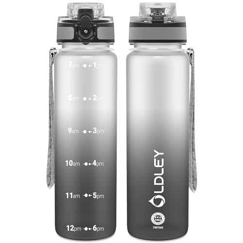 OLDLEY 32 oz Water Bottle, Motivational Water Bottle with Time Marker, Sports Water Bottle With Strap, Leakproof & BPA Free Large Water Bottles for School, Gym, Travel, Outdoor, Tritan,White&Black - color: White&Black, size: 32 Ounces