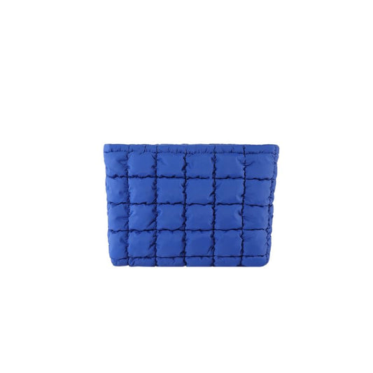 Puffy Quilted Makeup Bag for Women, Cosmetic Bag, Travel Toiletry Organizer Pouch Clutch (blue) - color: blue