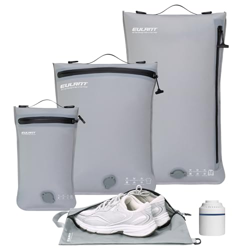 Eulant 4 Set Vacuum Packing Bags for Travel,Professional IPX8 Zip Packing Organizer for Suitcases Backpack,Space Saver Bags Packing Organizers for Clothing Packing - color: Grey, size: 4 Set With Pump
