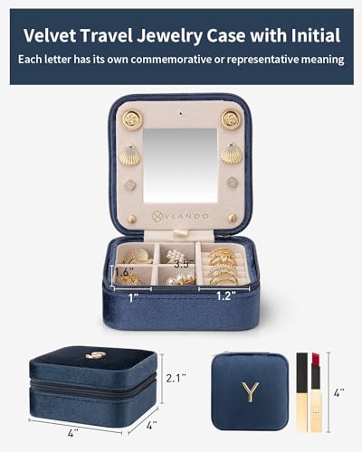 VLANDO Girls Fashion Jewelry Box Mini Case - Dark Blue, Initial - Y - color: Dark Blue, size: Letter Y
