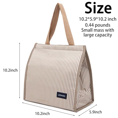 Insulated Lunch Bag for Work, 10.2"x5.9"x10.2" Oxford Waterproof Striped Canvas Tote Bag - color: Gold White