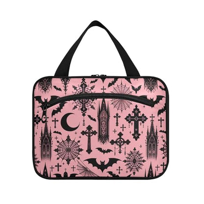 MNSRUU Hanging Toiletry Bags for Women Travel, Black Gothic Moon Spider Webs and Bats Toiletry Organizer Portable Travel Clear Wash Makeup Cosmetic Bag - color: Bats I8897