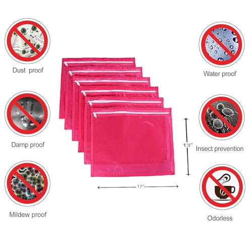 KRUM Single Saree Cover/Suit Packing 12 Piece Transparent Flower Cloth Packing Bag Organizer for Wardrobe Storage or Wedding Gifting ., Pink, 37 cm x 2 cm x 43 cm, Travel Accessories