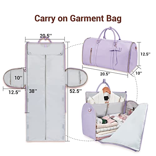 Garment Bags for Travel for Women, Stylish Garment Duffle Bag, Convertible & Foldable 2 in 1 PU Suit Bag For Hanging Clothes, Business Trip Bag With Toiletry Pocket & Shoes Compartment, Purple - color: Purple