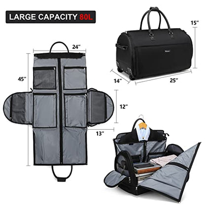 Modoker Rolling Garment Bags, 25in Large Garment Duffle Bag with Wheels, 3 in 1 Garment Suit Luggage Bag, Not Standard Carry-On Size for Women Men Business Travel Weekender, Black - color: 25in-Black