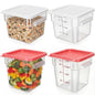 Lallisa 4 Pcs 8qt & 4qt Clear Food Storage Containers with Lids Handles and Scales, Stackable Plastic Square Food Storage Containers for Dough Proofing Baking Kitchen Restaurant(White, Red) - color: White, Red