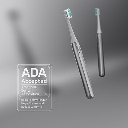 Aquasonic Icon ADA-Accepted Rechargeable Toothbrush | Magnetic Holder & Slim Travel Case | 2 Brushing Modes & Smart Timers | Gentle Micro-Vibrations (Stone) - color: Stone