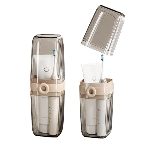 Topavatop Toothbrush Travel Case, 2 in 1 Toothbrush Holder and Rinse Cup, Large Capacity Toothbrush Cup with Cover, Portable Travel Toothbrush Holder for Traveling, Camping, Trip - 1Pcs - Beige&Clear - color: Clear