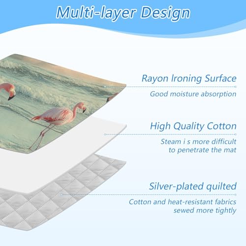Flamingo with Coastline Ironing Mat for Table top Portable Ironing Pad Blanket for Washer Dryer Countertop Travel - color: Flamingo With Coastline
