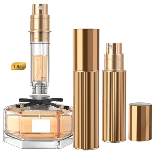 YIERSO 10ml Perfume Atomizer Travel Refillable,Bottom-Filling Fragrances Perfumes Bottle,Mini Cologne Dispenser, Portable Sprayer Pocket Size for Women Men Cruise Car Trip Gift 0.34oz (Gold) - color: 1-Gold-10ml